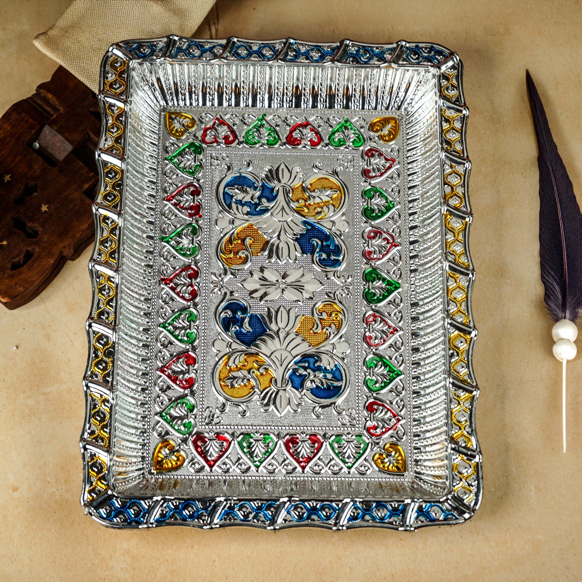 Sri Rudra Square Meenakari Tray (SR 03477) | Swadesiicart