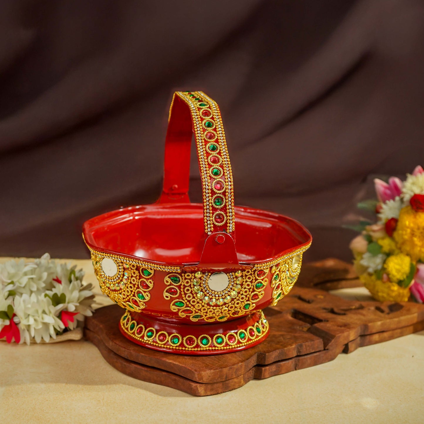 Sri Rudra Decorative Steel Pooja Basket (SR 00717) | Swadesiicart