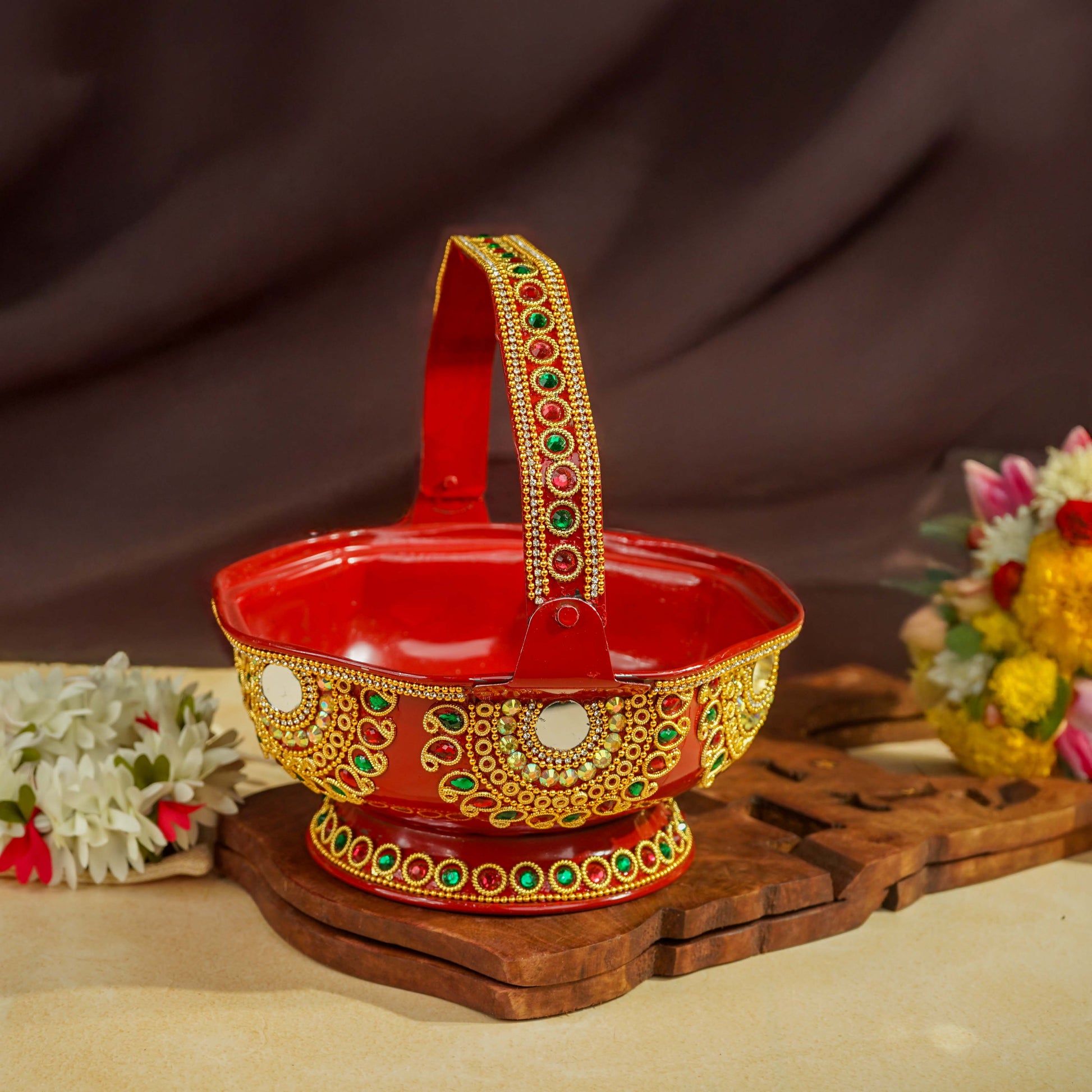 Sri Rudra Decorative Steel Pooja Basket (SR 00717) | Swadesiicart