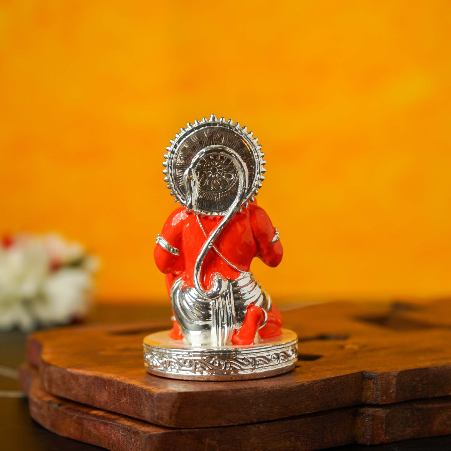 Sri Rudra Hanuman Silver Plated Orange 3 Inch SR03193 - Swadesiicart