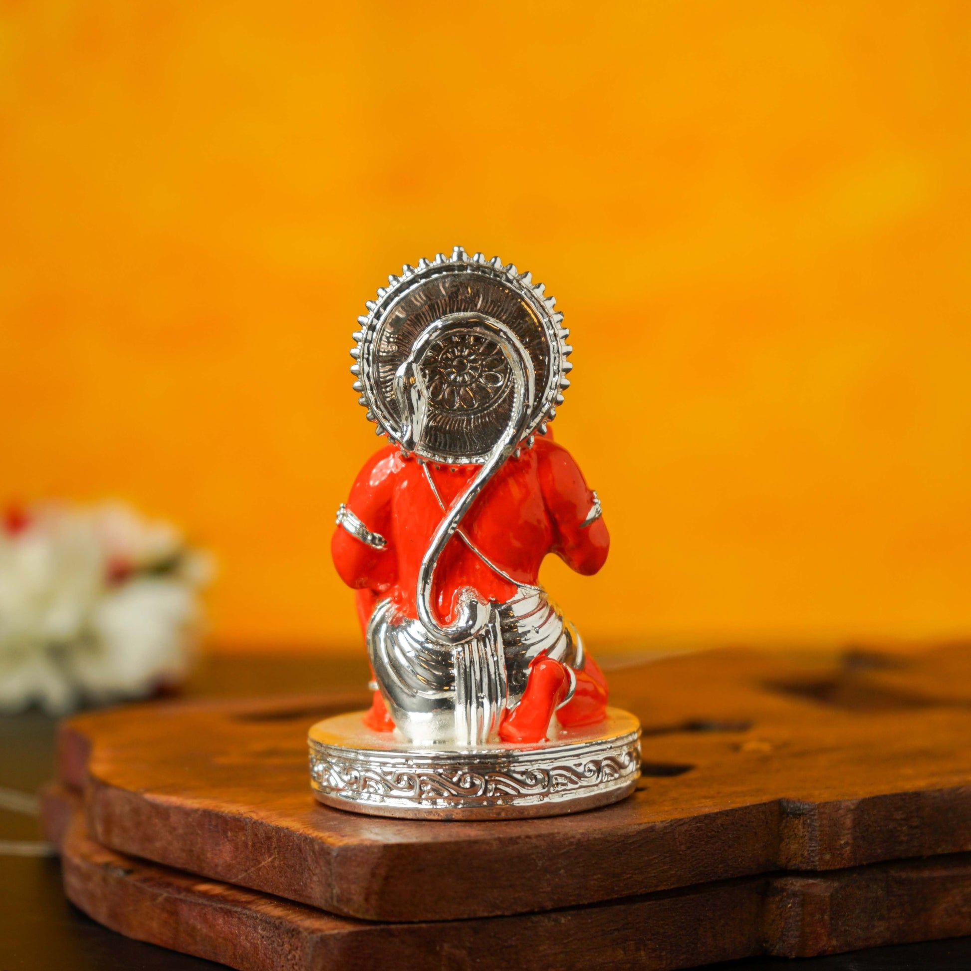 Sri Rudra Hanuman Silver Plated Orange 3 Inch SR03193 - Swadesiicart