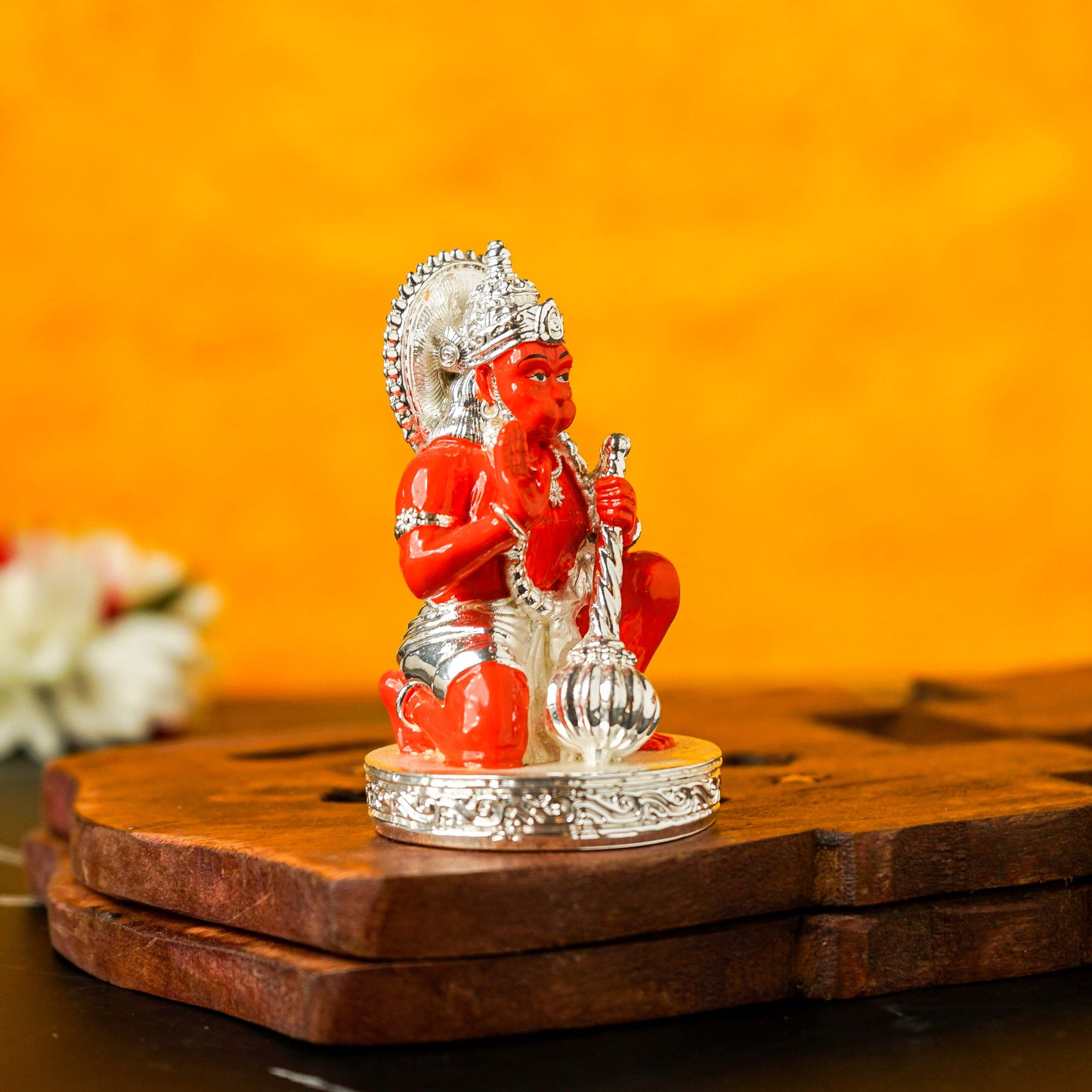 Sri Rudra Hanuman Silver Plated Orange 3 Inch SR03193 - Swadesiicart
