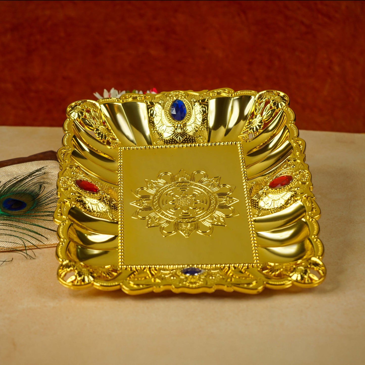 Sri Rudra Gold Tray 12X10 (SR 01956) - Swadesiicart