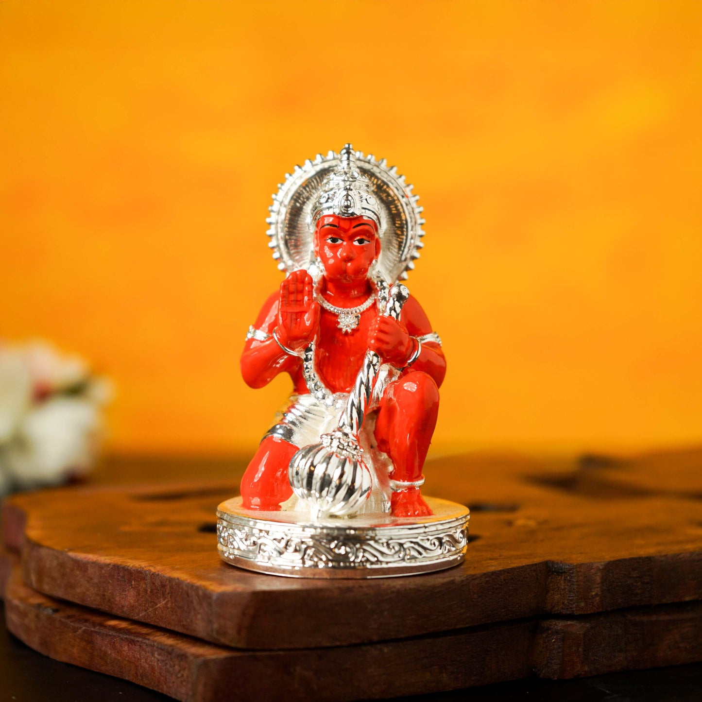 Sri Rudra Hanuman Silver Plated Orange 3 Inch SR03193 - Swadesiicart