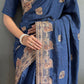 Vastranavya Blue Vichitra Silk Zari with Swarovski Work Ready to Wear Saree | Swadesiicart