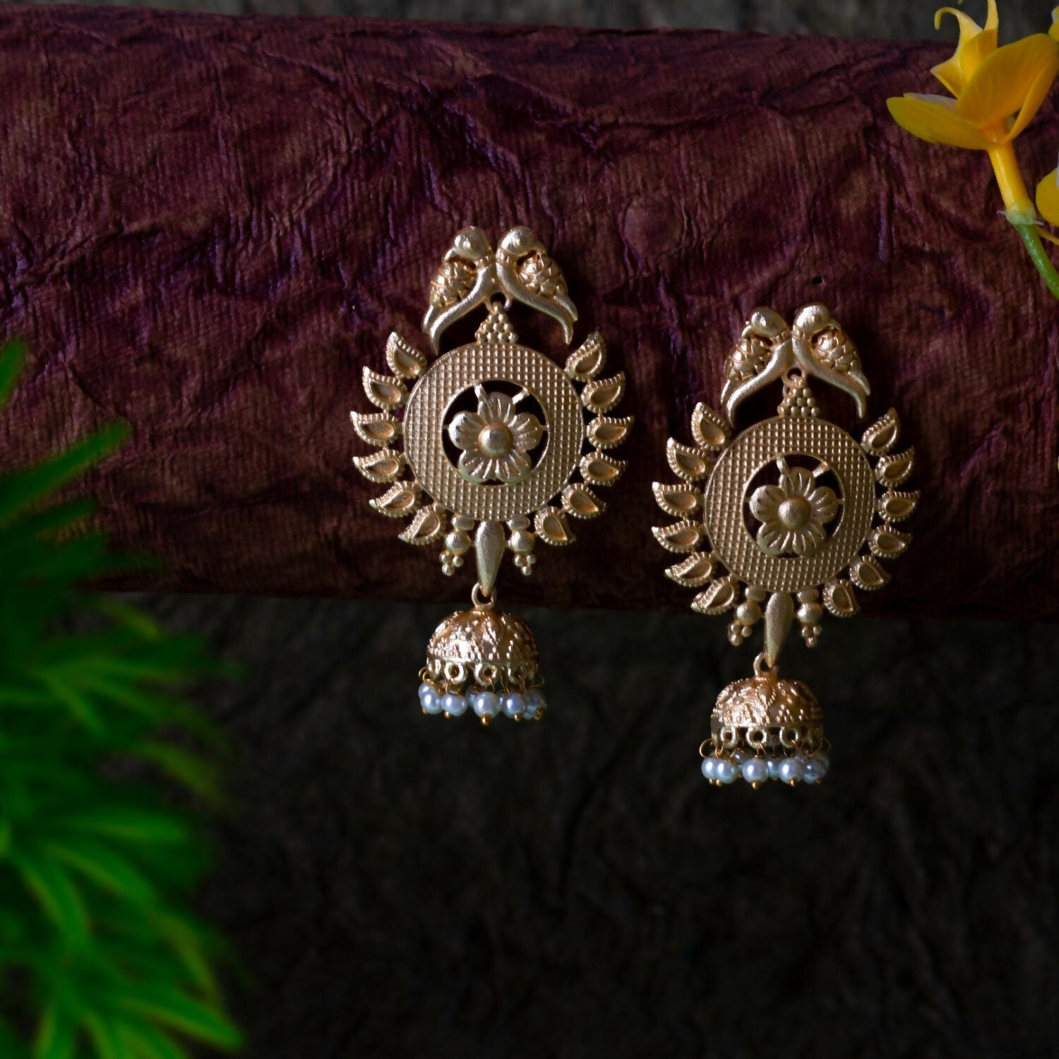 Joban Fashion Women Matte Gold Brass Earrings | Swadesiicart