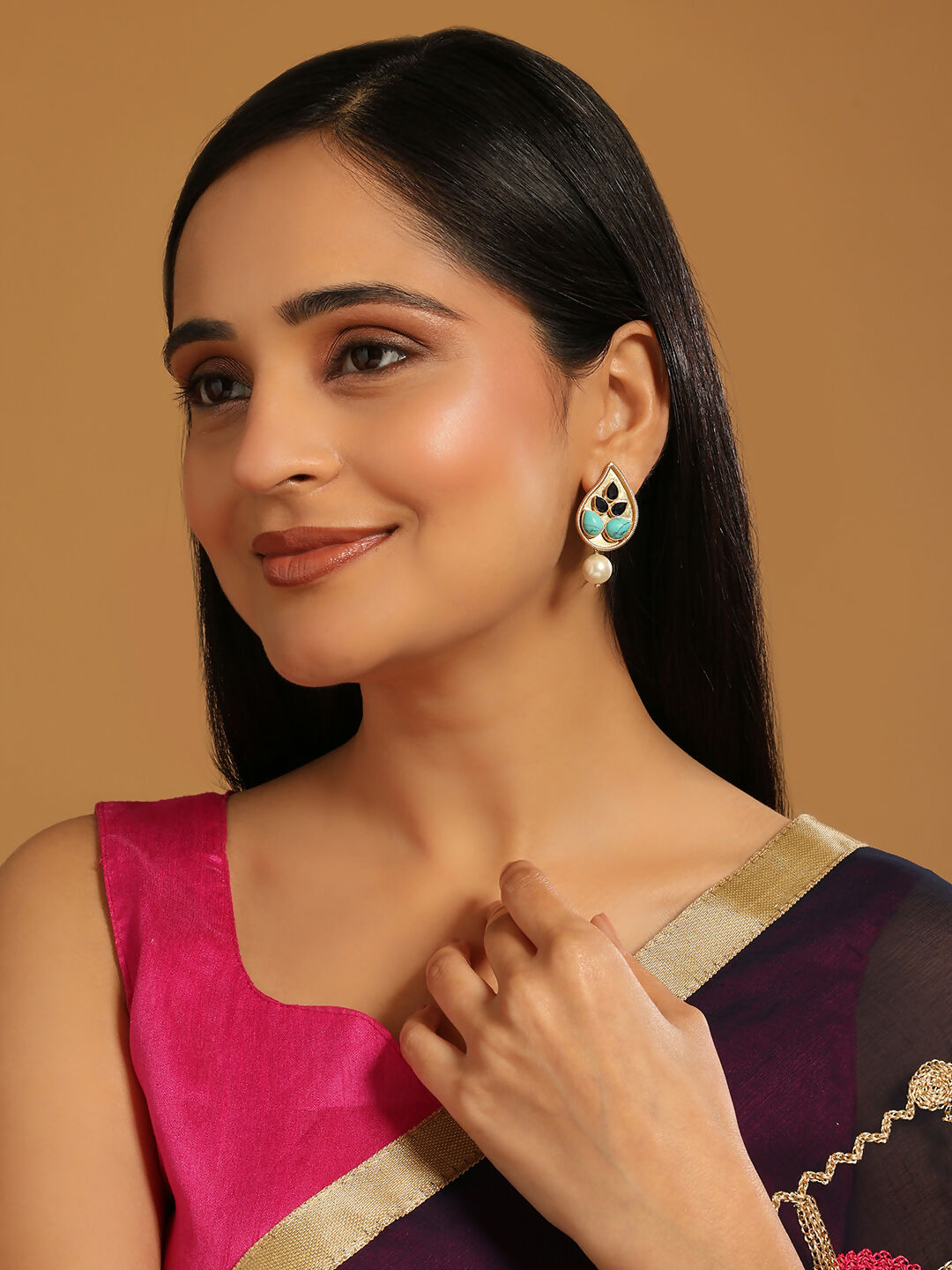 Nuyug 22K Gold Plated Black Paisley Earrings | Swadesiicart