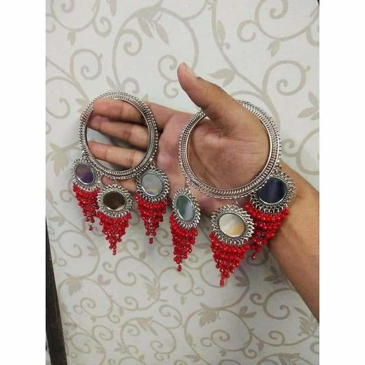 Stylish And Trendy Red Pearls Latkan Bangles