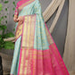 Jyoti Fashion Women's Sky Blue Kanjivaram Silk Zari Woven Saree with Blouse | Swadesiicart