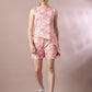 Myshka Women's Pink Printed Round Neck Party Top With Shorts Co-ord set - Swadesiicart