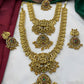 Jewel City Royal Temple Design Lakshmi Kaasu Mala Set with Chandbali Earrings & Tikka | Swadesiicart