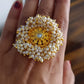 Jewel City Elegant Floral Pearl Statement Ring - Handcrafted Gold-Plated Traditional Indian Adjustable Ring | Swadesiicart