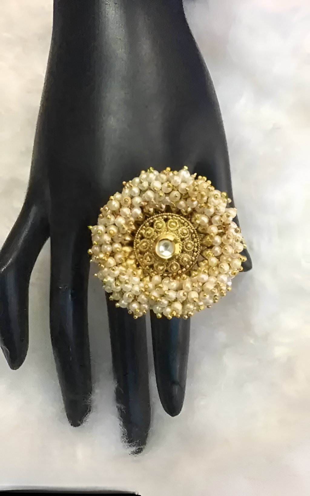 Jewel City Elegant Floral Pearl Statement Ring - Handcrafted Gold-Plated Traditional Indian Adjustable Ring | Swadesiicart