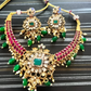 Jewel City Royal Kundan Choker Necklace Set – Gold-Plated Bridal Jewelry with Emerald & Ruby Beads | Swadesiicart
