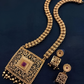 Jewel City Antique Gold-Plated Filigree Necklace Set – Traditional Long Haram with Ruby Accent | Swadesiicart