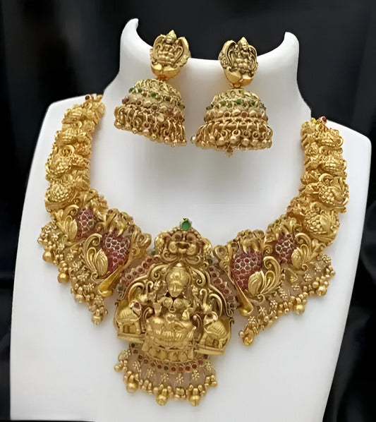 Jewel City Bridal Lakshmi Temple Necklace Set – Gold-Plated Ethnic Jewelry with Jhumka Earrings | Swadesiicart