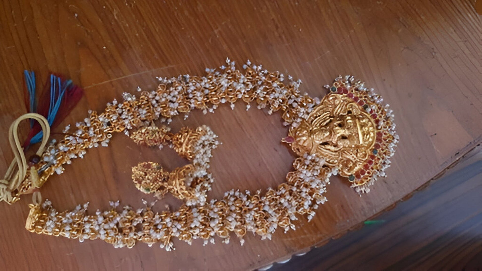 Jewel City Bridal Lakshmi Temple Necklace Set – Gold-Plated with Pearl Clusters | Swadesiicart