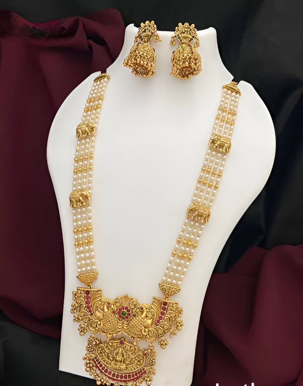 Jewel City Traditional Pearl & Gold Temple Necklace Set – Lakshmi Design Bridal Jewelry | Swadesiicart