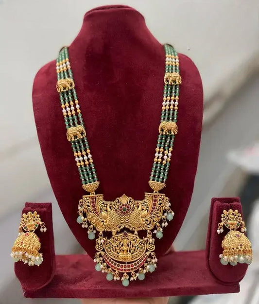 Jewel City Antique Temple Jewelry Gold-Plated Necklace Set with Lakshmi Pendant & Earrings Traditional South Indian Bridal Jewelry | Swadesiicart