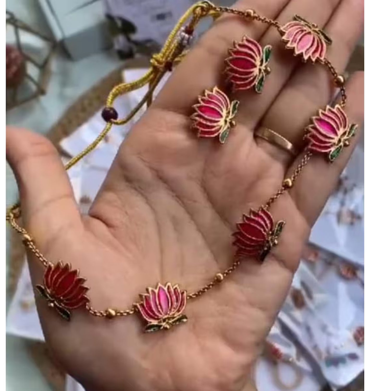 Jewel City Handcrafted Lotus Meenakari Necklace & Stud Earrings Set – Gold-Plated Ethnic Floral Jewelry Wear | Swadesiicart