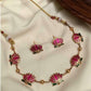 Jewel City Handcrafted Lotus Meenakari Necklace & Stud Earrings Set – Gold-Plated Ethnic Floral Jewelry Wear | Swadesiicart