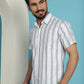 Indian Needle Men's Vertical Striped Half Sleeve Casual Shirt - Blue | Swadesiicart