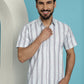 Indian Needle Men's Vertical Striped Half Sleeve Casual Shirt - Blue | Swadesiicart