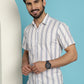Indian Needle Men's Vertical Striped Half Sleeve Casual Shirt - Cream | Swadesiicart