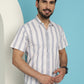 Indian Needle Men's Vertical Striped Half Sleeve Casual Shirt - Cream | Swadesiicart