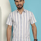 Indian Needle Men's Vertical Striped Half Sleeve Casual Shirt - Cream | Swadesiicart