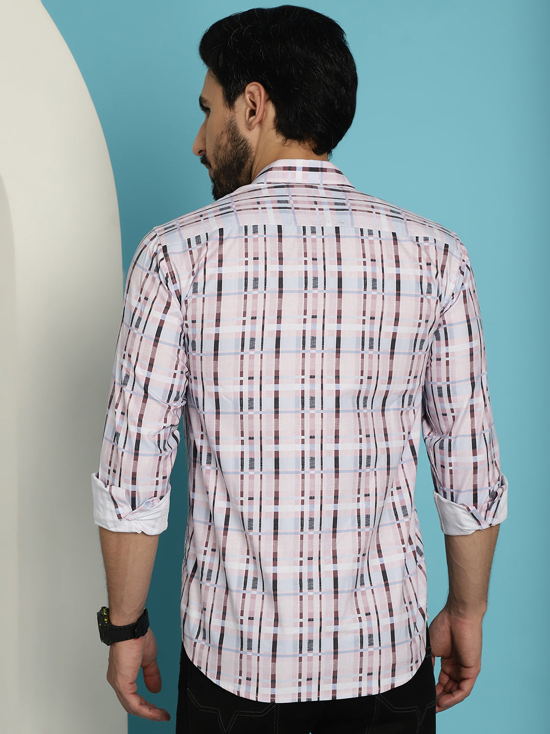 Indian Needle Men's Cotton Blend Checked Casual Shirt - Light-Brown | Swadesiicart