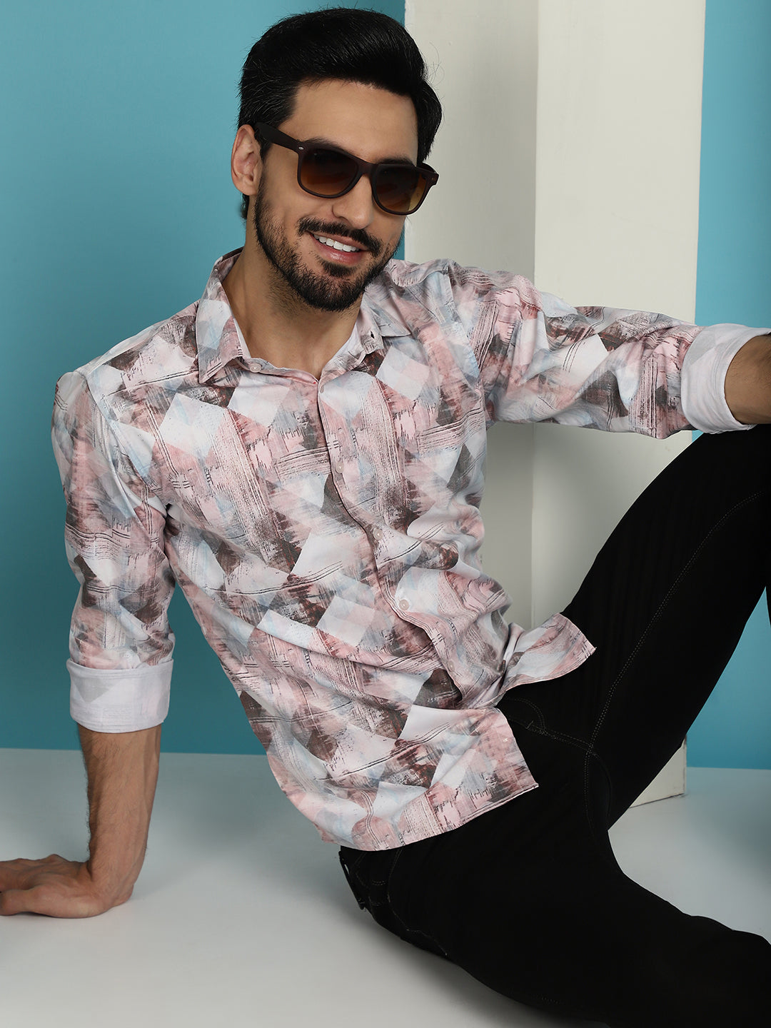 Indian Needle Men's Printed Casual Shirt - Coffee | Swadesiicart