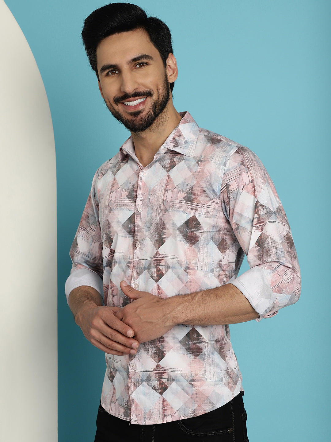 Indian Needle Men's Printed Casual Shirt - Coffee | Swadesiicart