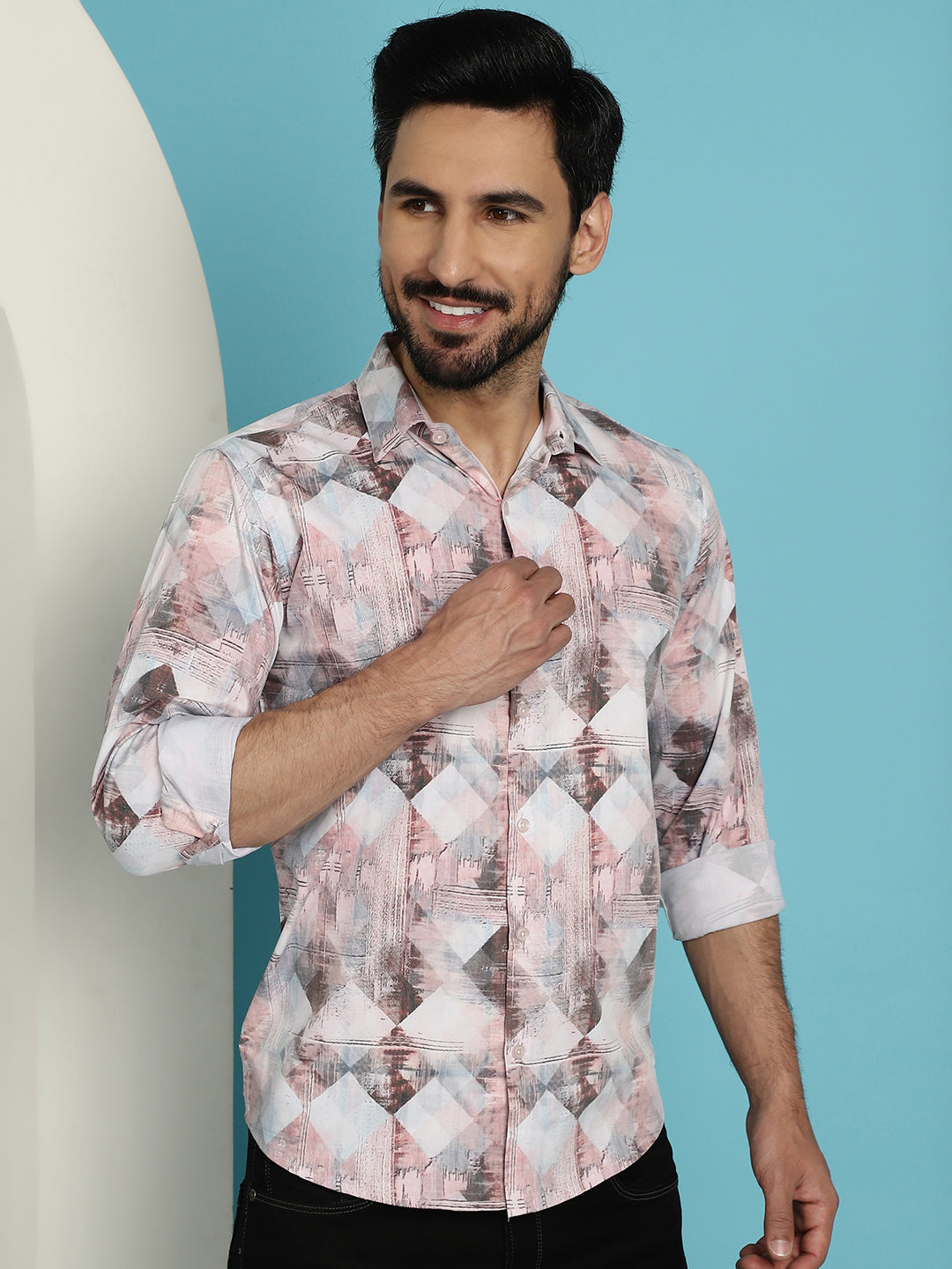 Indian Needle Men's Printed Casual Shirt - Coffee | Swadesiicart