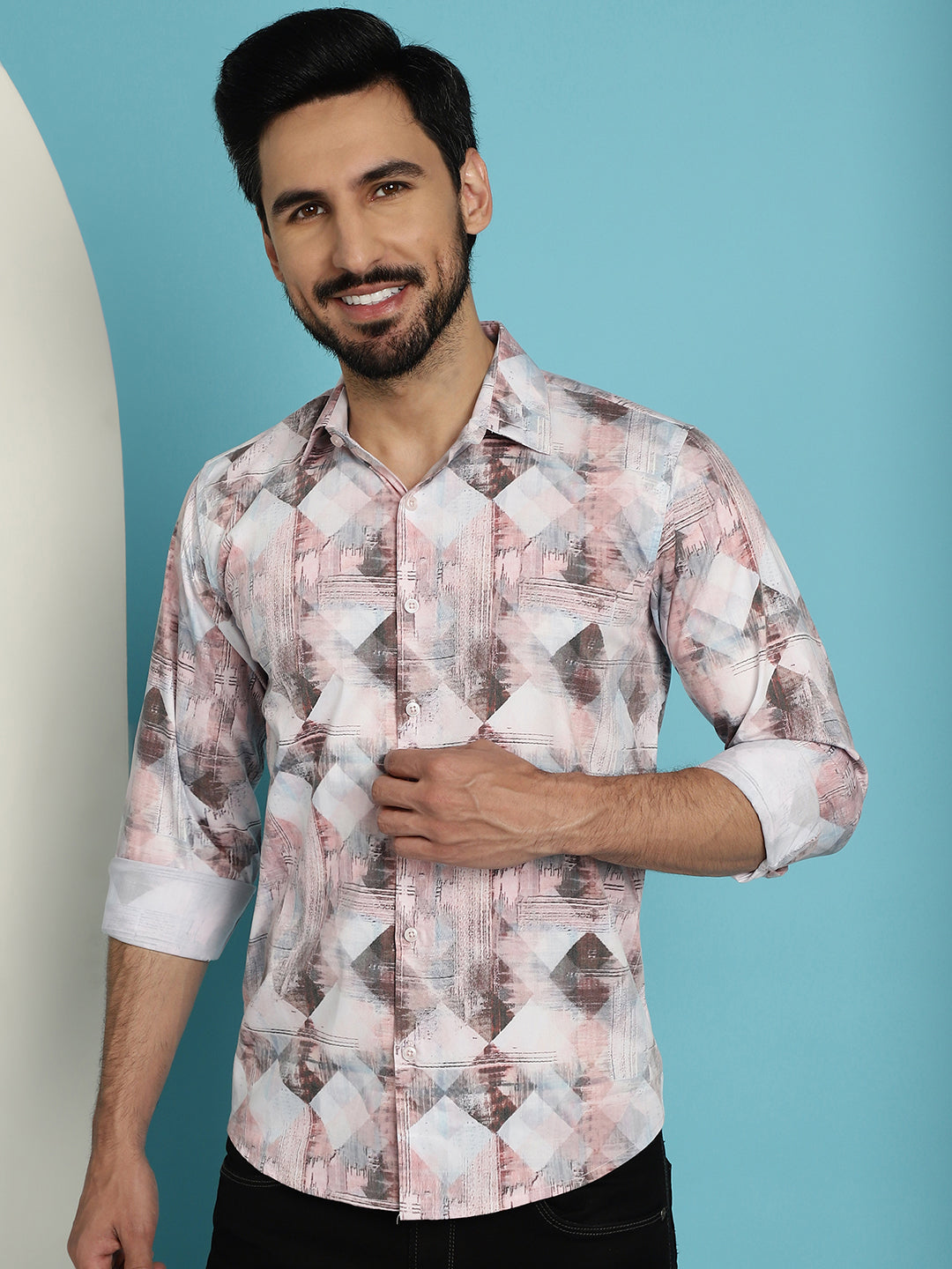 Indian Needle Men's Printed Casual Shirt - Coffee | Swadesiicart