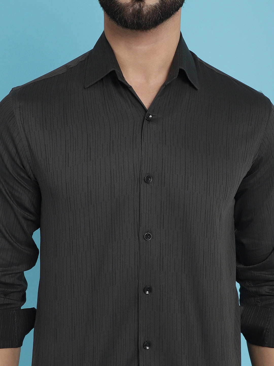 Indian Needle Men's Woven Design Casual Shirt - Charcoal | Swadesiicart