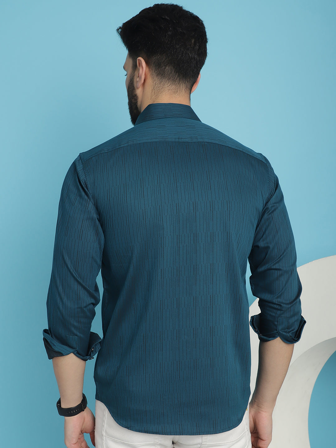 Indian Needle Men's Woven Design Casual Shirt - Peacock | Swadesiicart