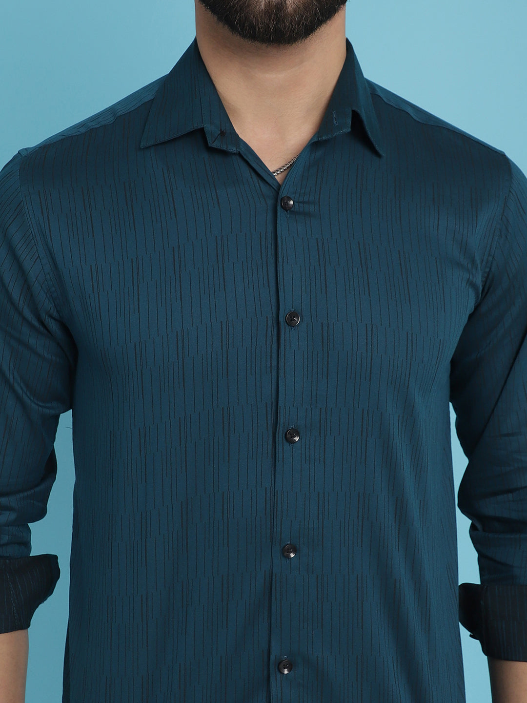Indian Needle Men's Woven Design Casual Shirt - Peacock | Swadesiicart
