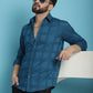 Indian Needle Men's Peacock Blue Checked Casual Shirt | Swadesiicart