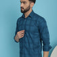 Indian Needle Men's Peacock Blue Checked Casual Shirt | Swadesiicart