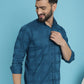 Indian Needle Men's Peacock Blue Checked Casual Shirt | Swadesiicart