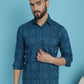Indian Needle Men's Peacock Blue Checked Casual Shirt | Swadesiicart
