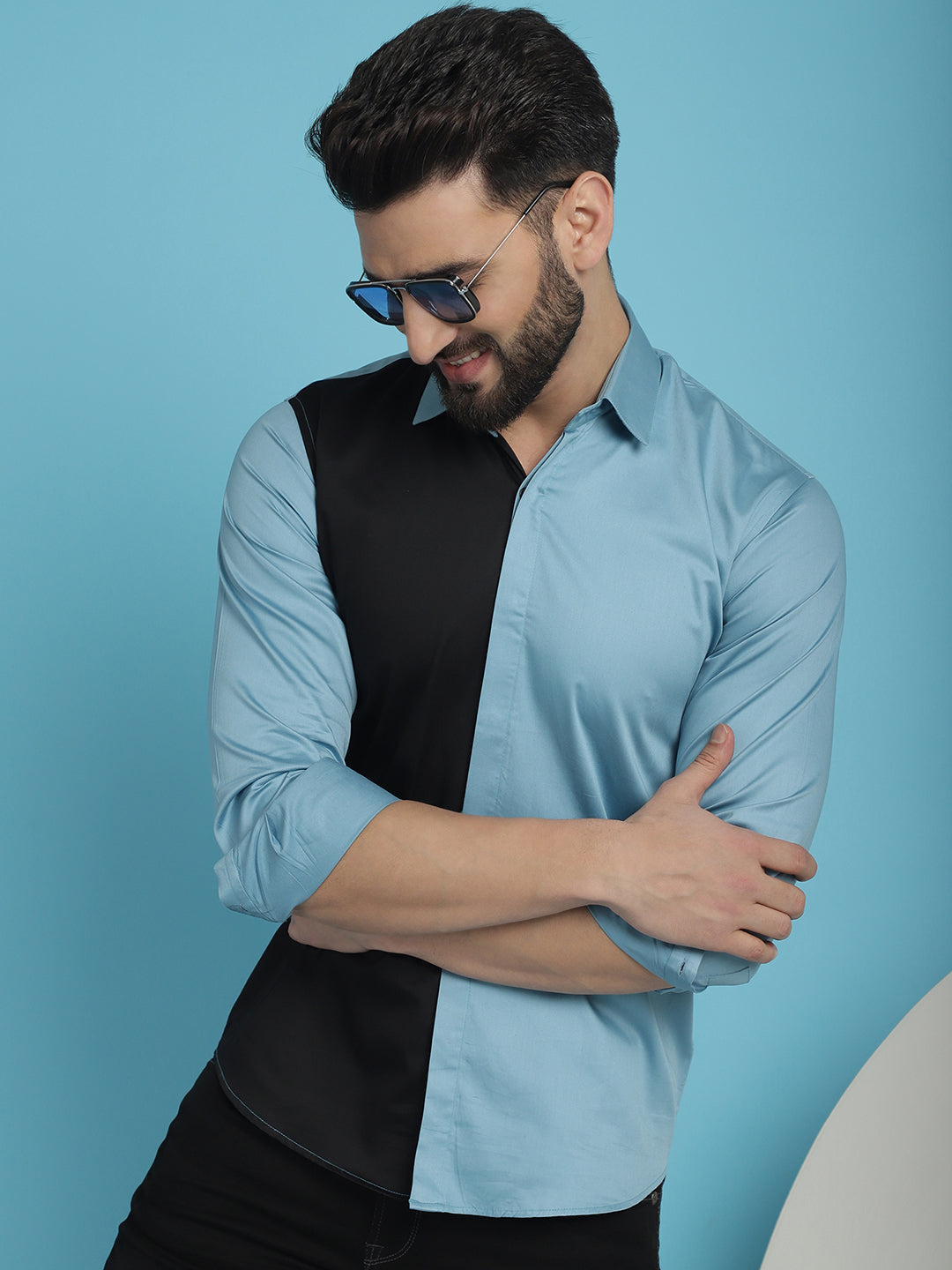 Indian Needle Men's Premium Cotton Satin Casual Shirt - Sky Blue | Swadesiicart