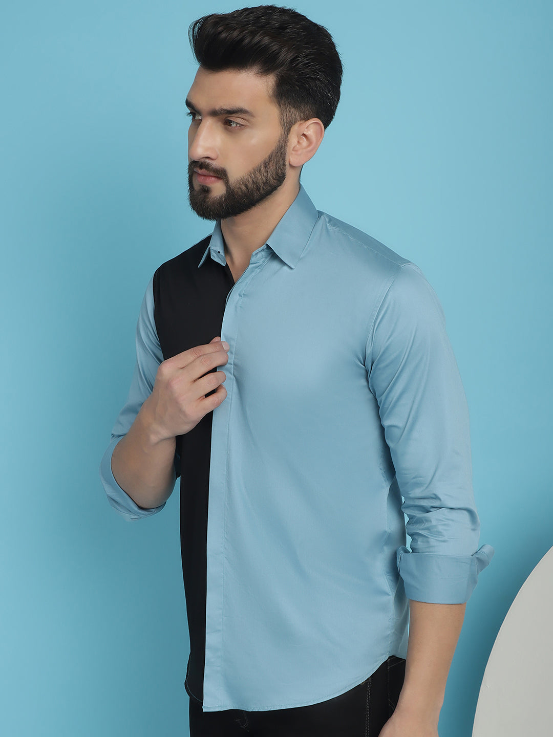 Indian Needle Men's Premium Cotton Satin Casual Shirt - Sky Blue | Swadesiicart