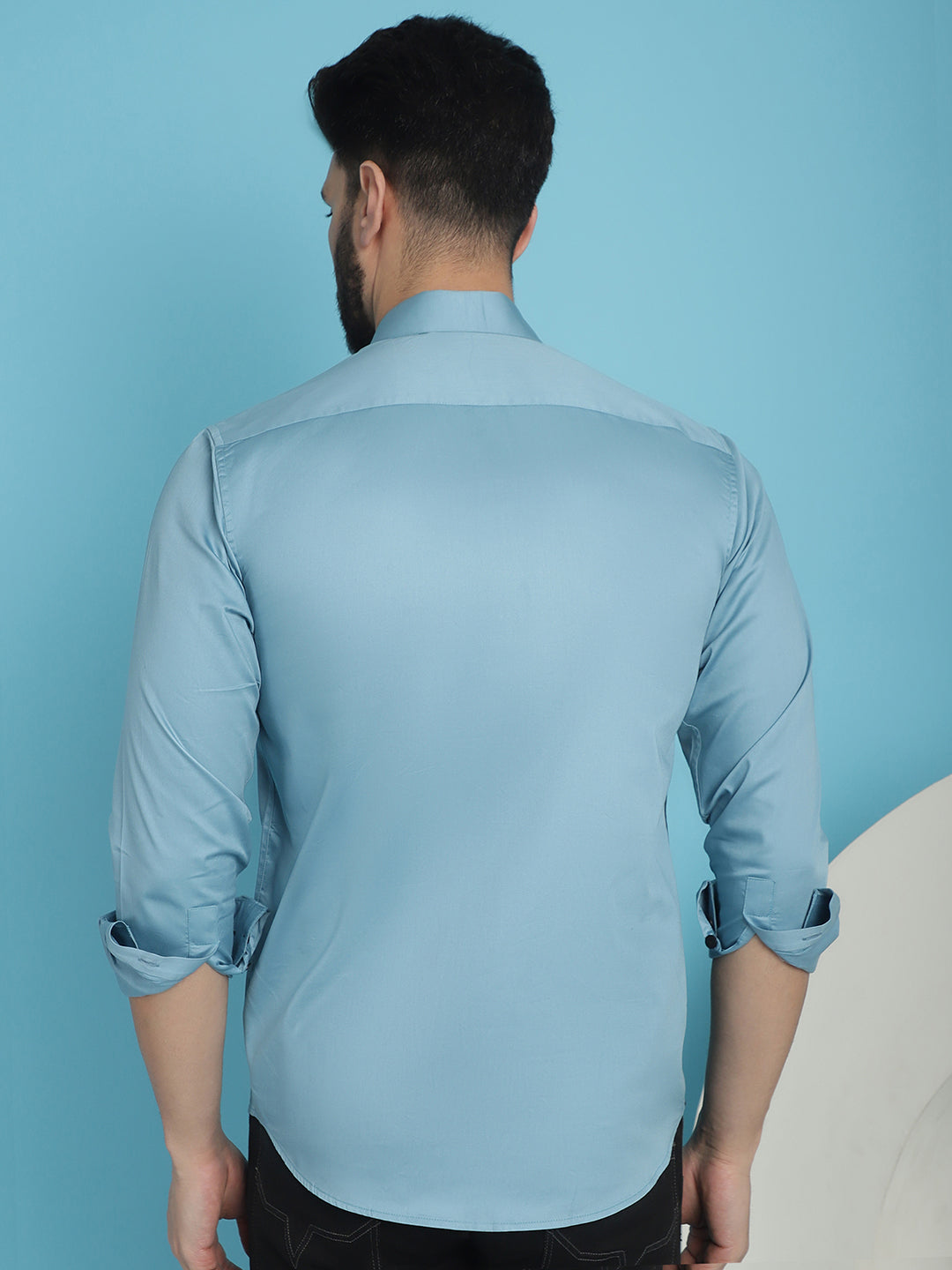 Indian Needle Men's Premium Cotton Satin Casual Shirt - Sky Blue | Swadesiicart