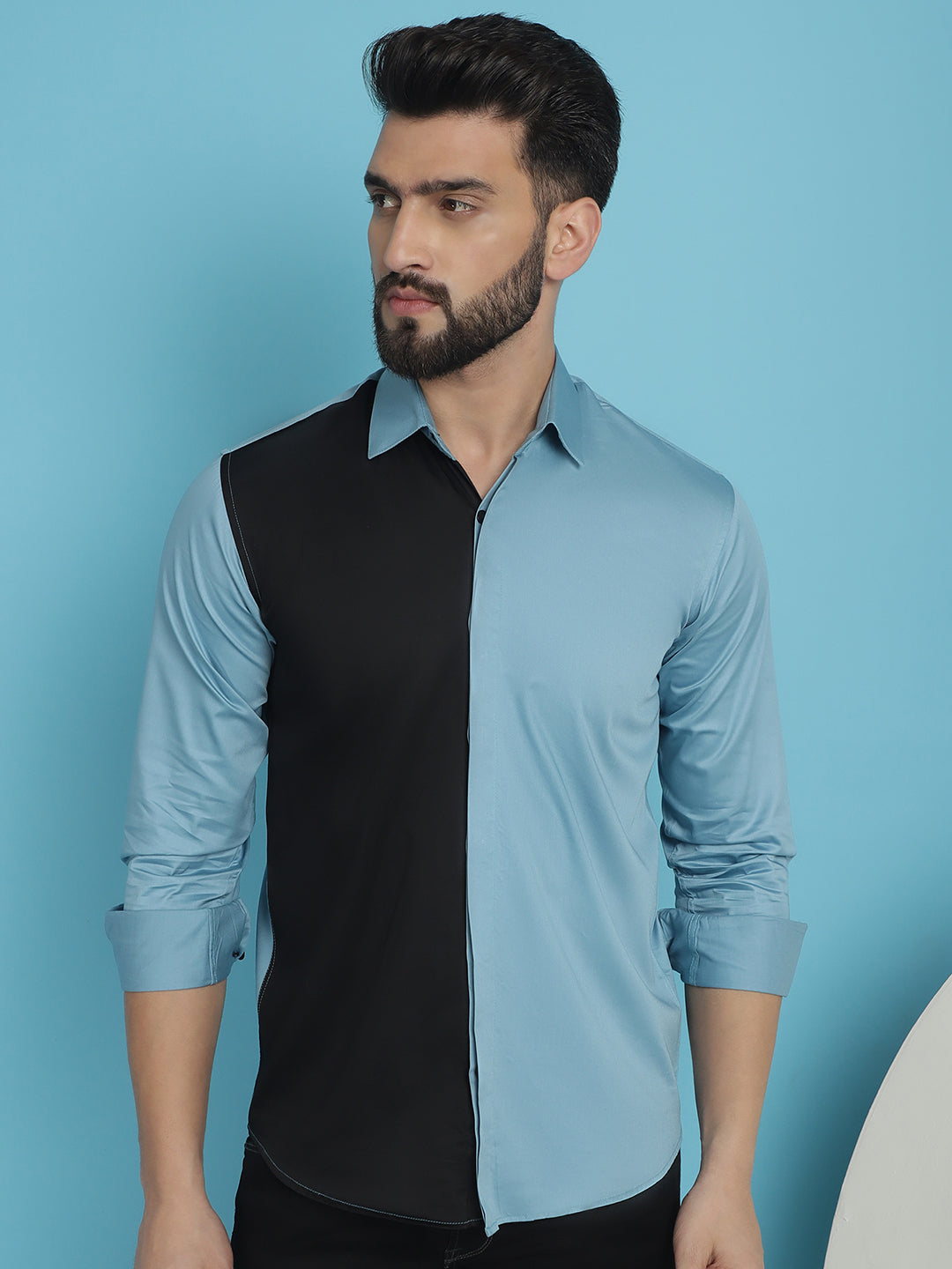 Indian Needle Men's Premium Cotton Satin Casual Shirt - Sky Blue | Swadesiicart