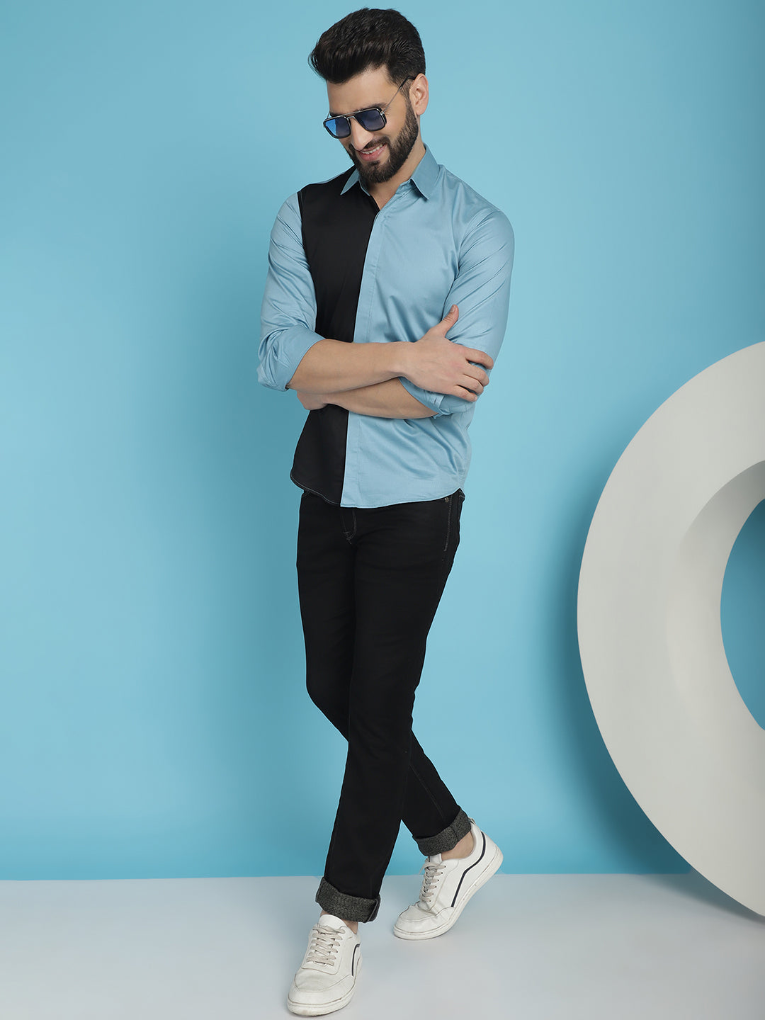 Indian Needle Men's Premium Cotton Satin Casual Shirt - Sky Blue | Swadesiicart