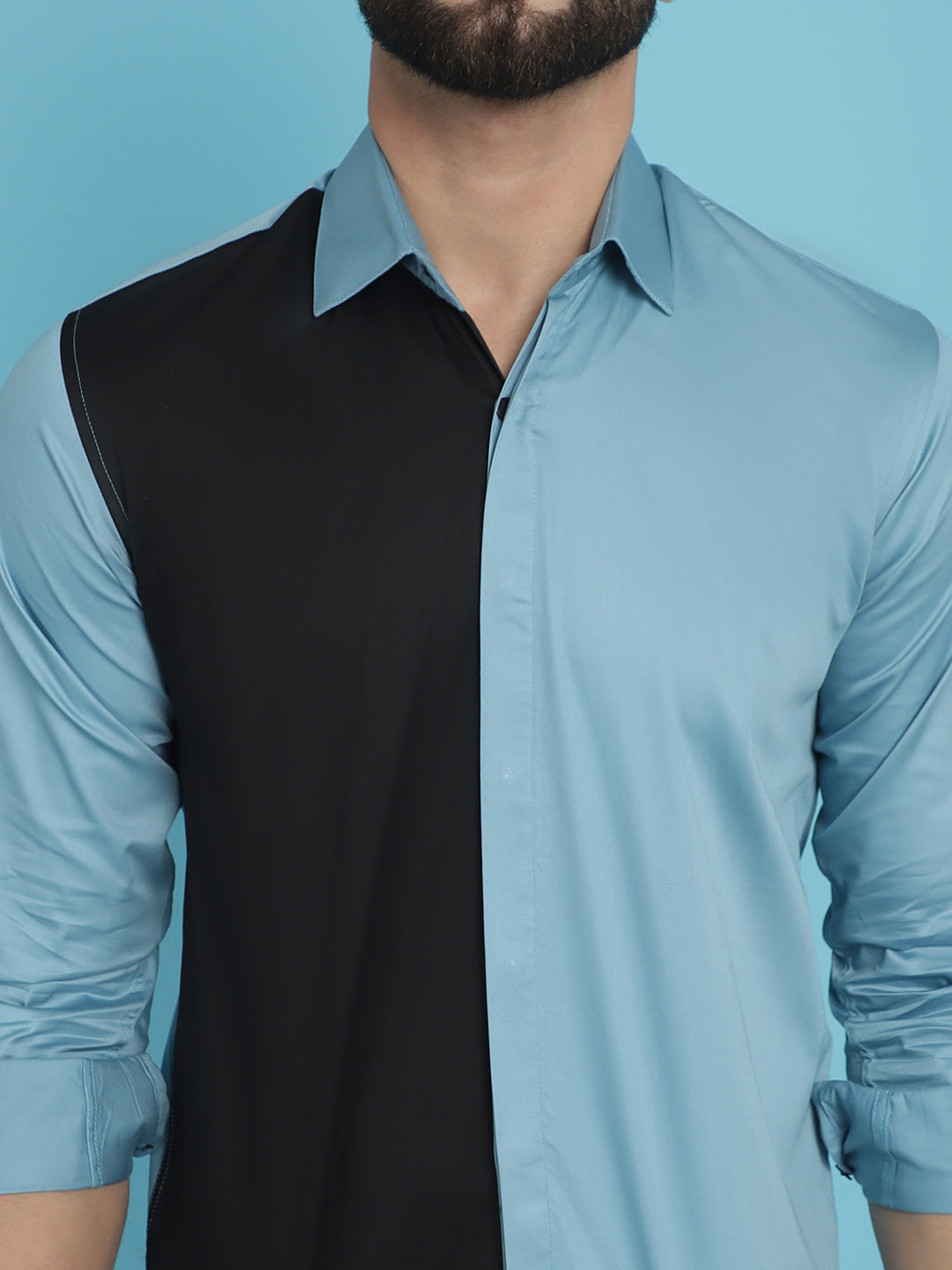 Indian Needle Men's Premium Cotton Satin Casual Shirt - Sky Blue | Swadesiicart