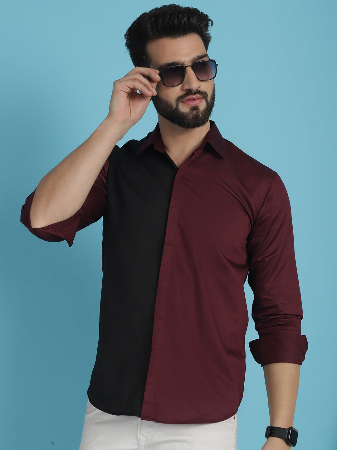 Indian Needle Men's Premium Cotton Satin Casual Shirt - Wine | Swadesiicart