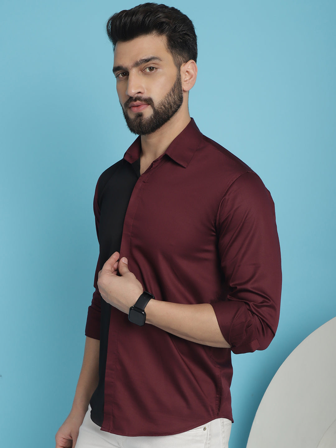 Indian Needle Men's Premium Cotton Satin Casual Shirt - Wine | Swadesiicart